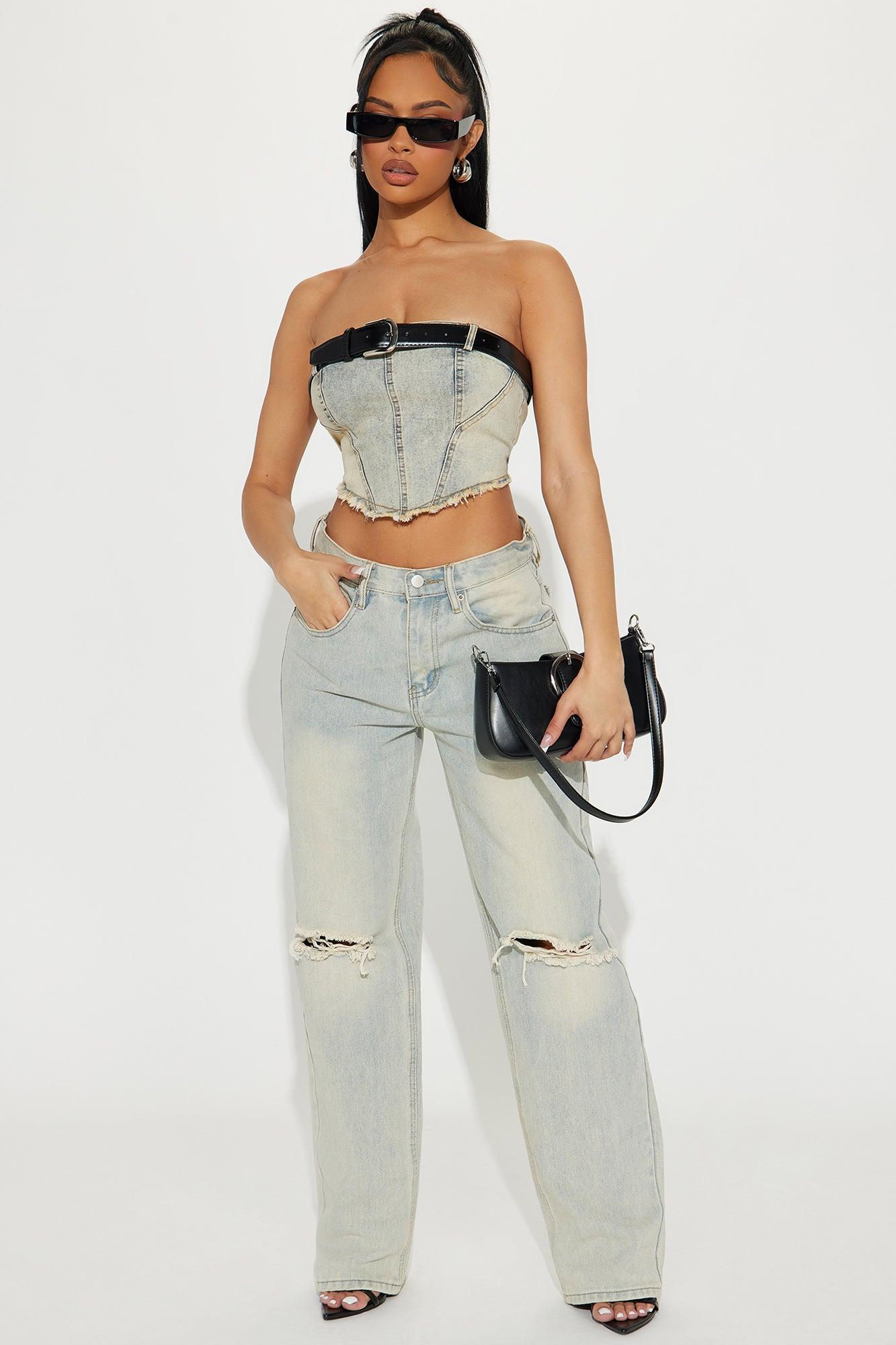 Buckle Up Washed Denim Corset Top - Vintage Wash Product Image