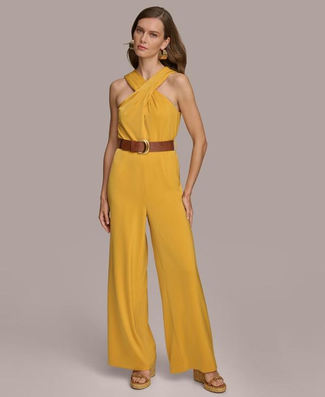 Women's Halter-Neck Belted Sleeveless Jumpsuit Product Image