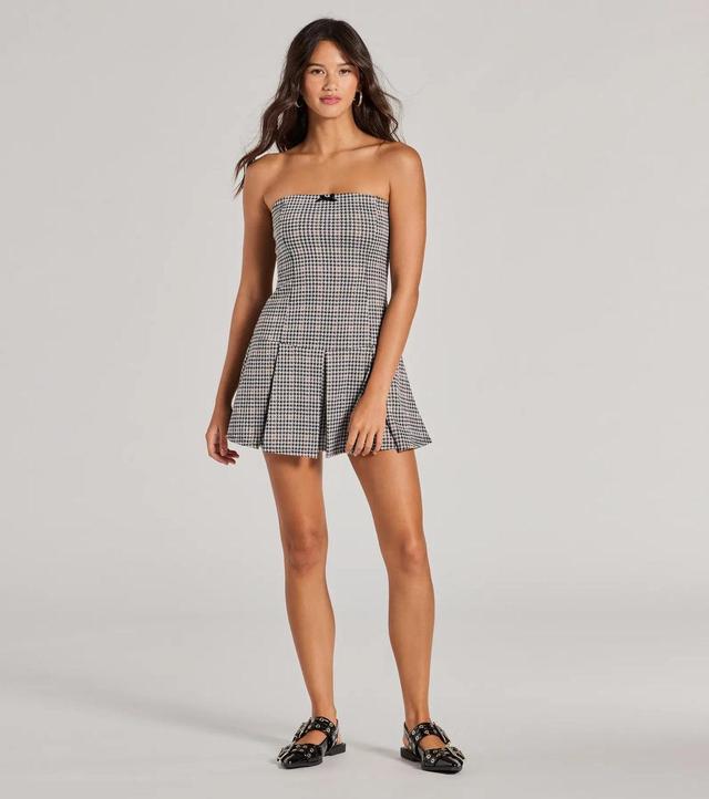 Sweet Perception Strapless Plaid Pleated Romper Product Image