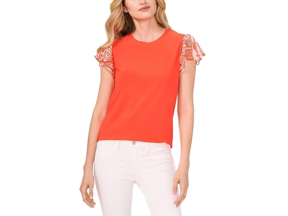 CeCe Mix Media Flutter Sleeve Knit Top (Tigerlily) Women's Clothing Product Image