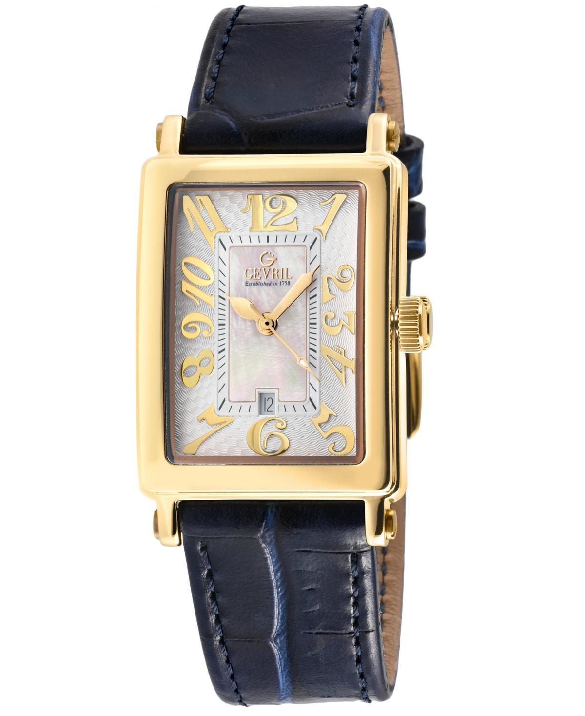 Gevril Womens Avenue of Americas Mini Swiss Quartz Blue Italian Leather Strap Watch 25mm x 32mm - Gold Product Image