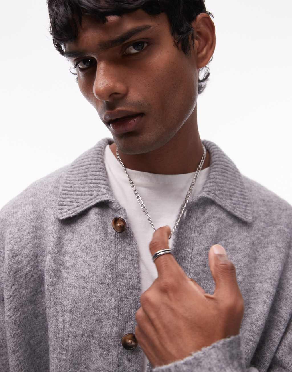 Topman knitted button through cardigan in charcoal Product Image