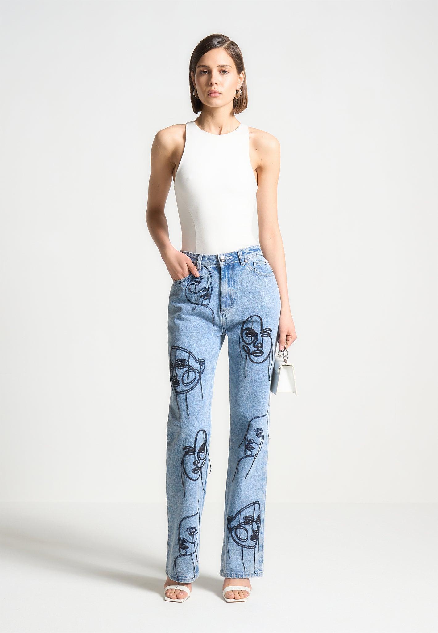 Line Art Boyfriend Jeans - Mid Blue Female Product Image