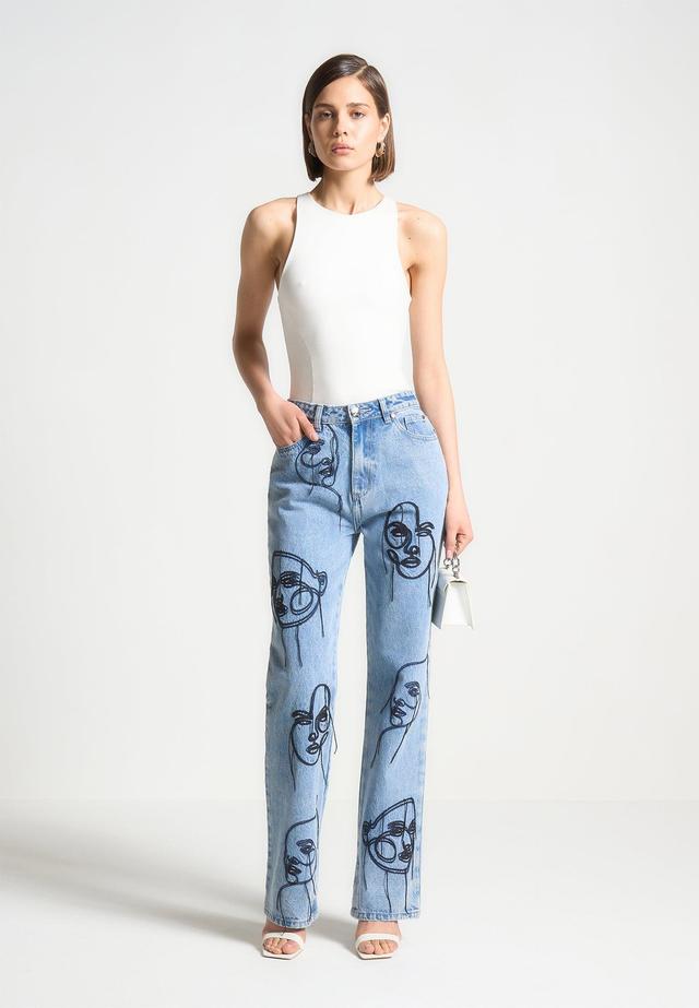 Line Art Boyfriend Jeans - Mid Blue Female Product Image