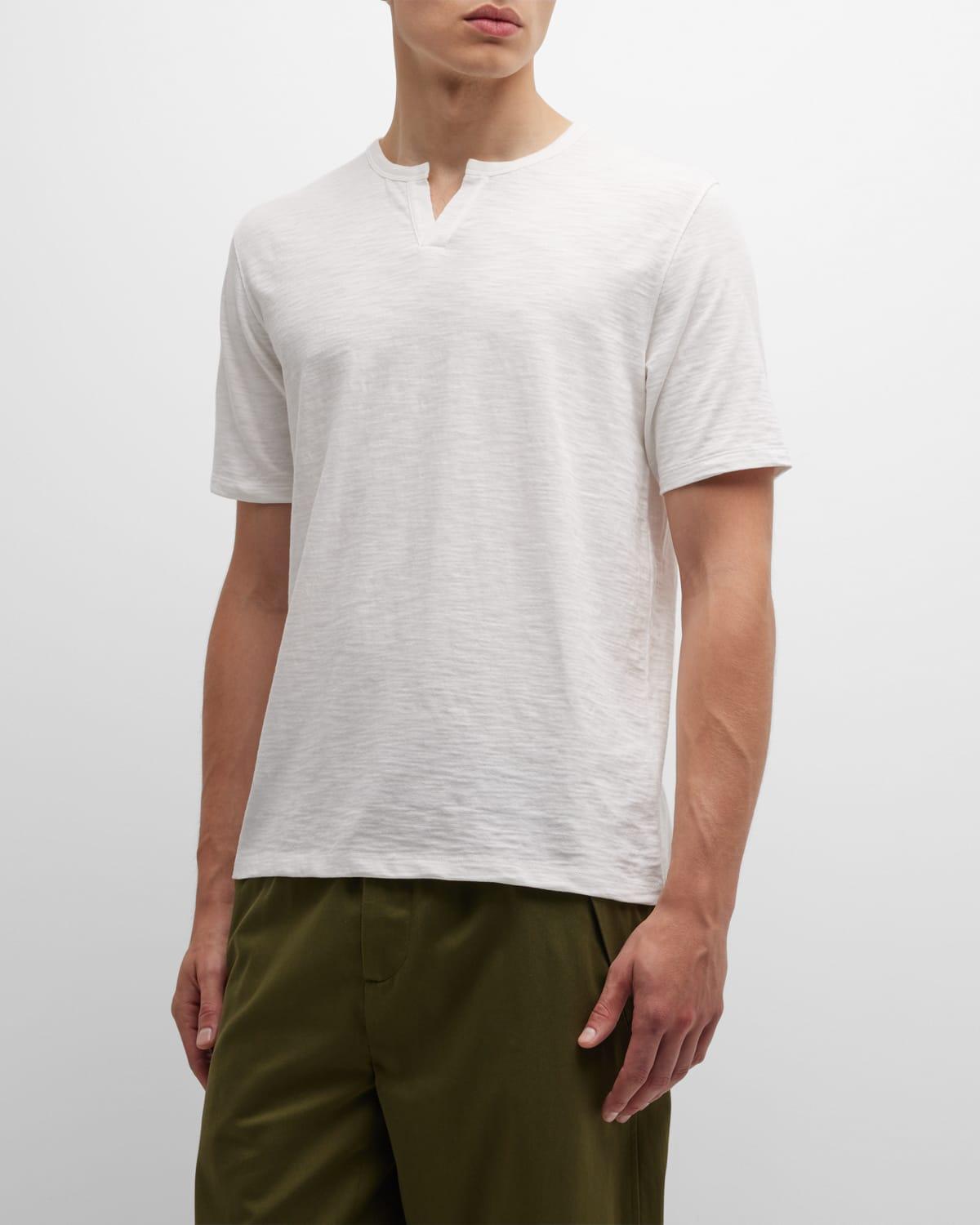 Men's Split-Neck Slub Cotton T-Shirt Product Image