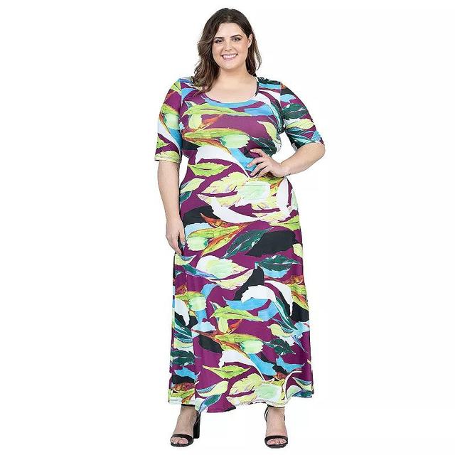 Plus Size 24Seven Comfort Apparel Elbow Sleeve Casual A Line Maxi Dress, Womens Product Image