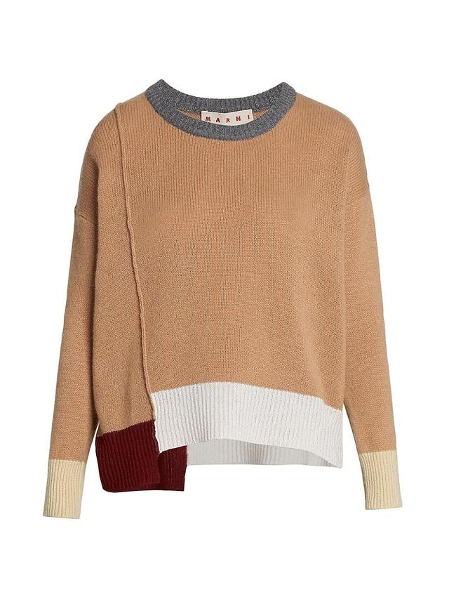 Womens Asymmetric Colorblocked Cashmere Sweater Product Image