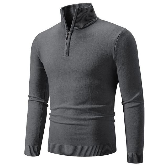 Long-Sleeve Mock Neck Plain Half-Zip Knit Top Product Image