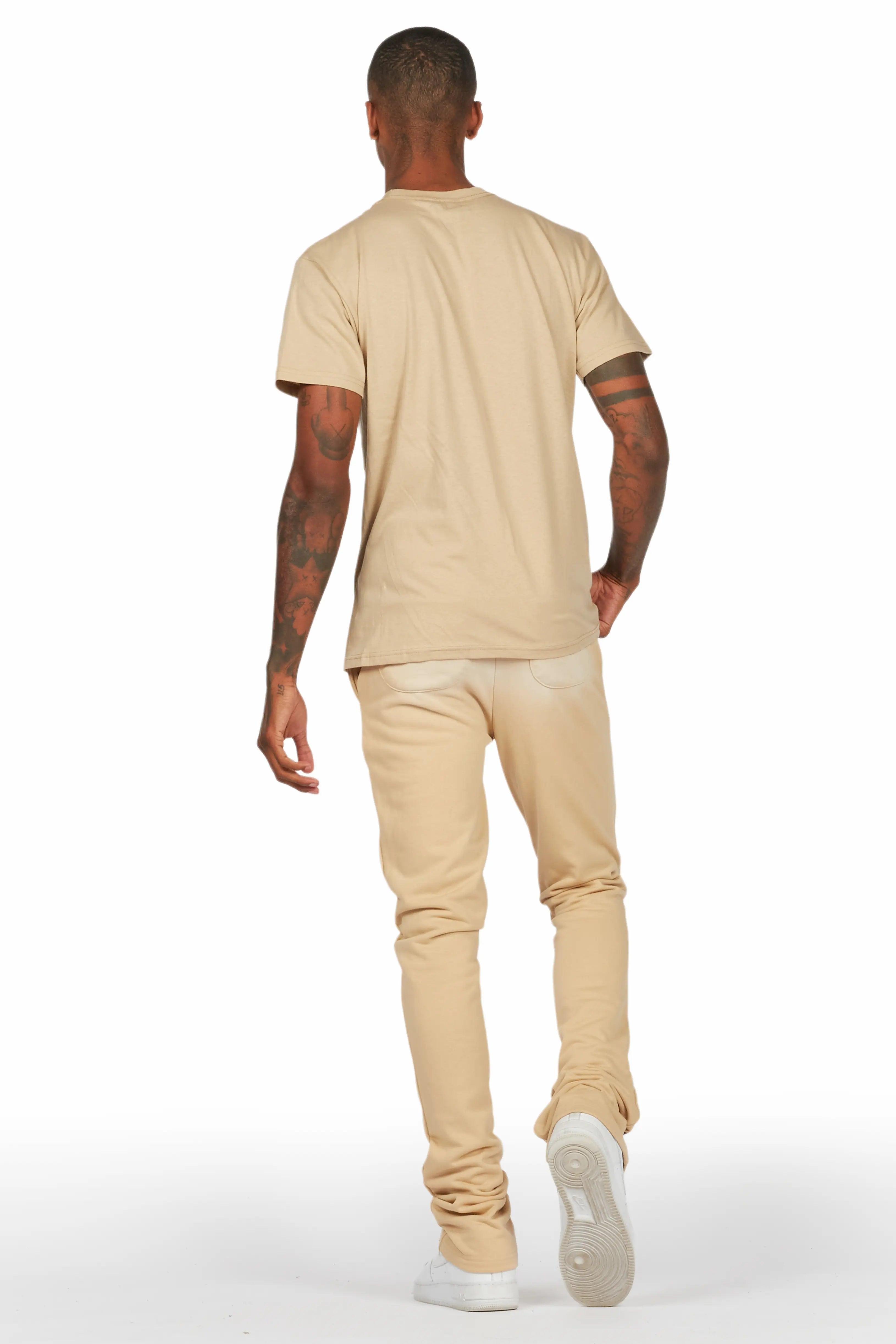 Damani Beige Patchwork Stacked Flare Pants Male Product Image