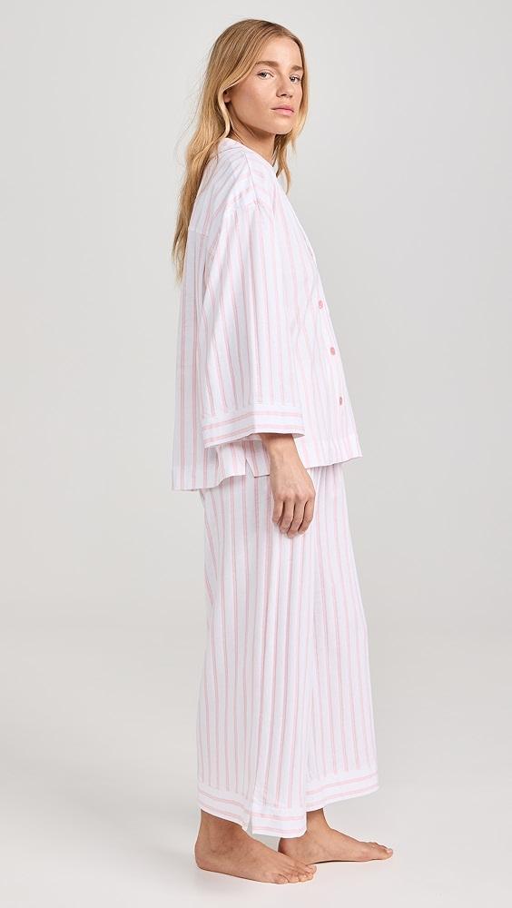 Petite Plume Women's Luxe Pink Stripe Wide Leg Pajama Set | Shopbop Product Image