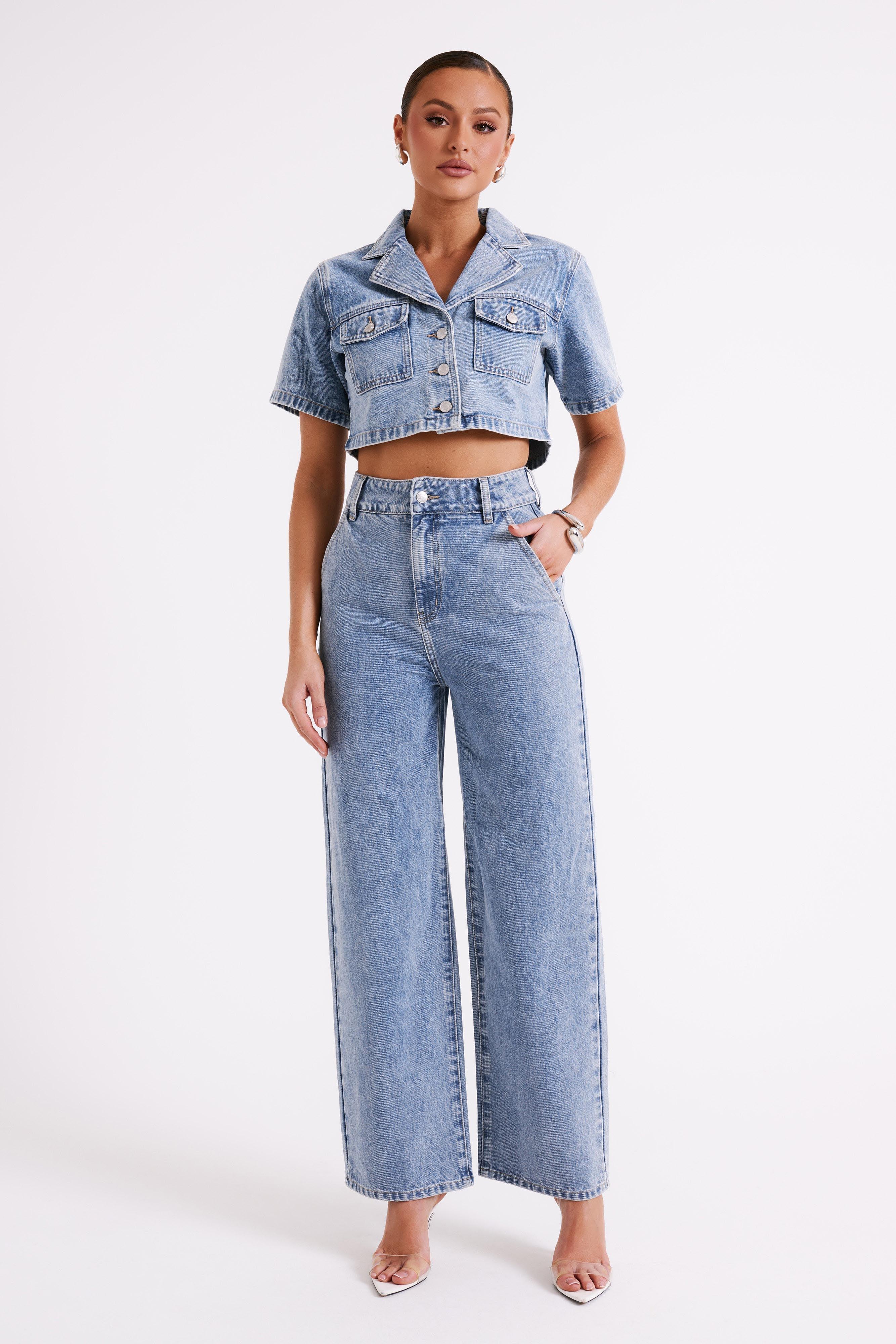 Annabelle Denim Crop Shirt - Vintage Blue Product Image