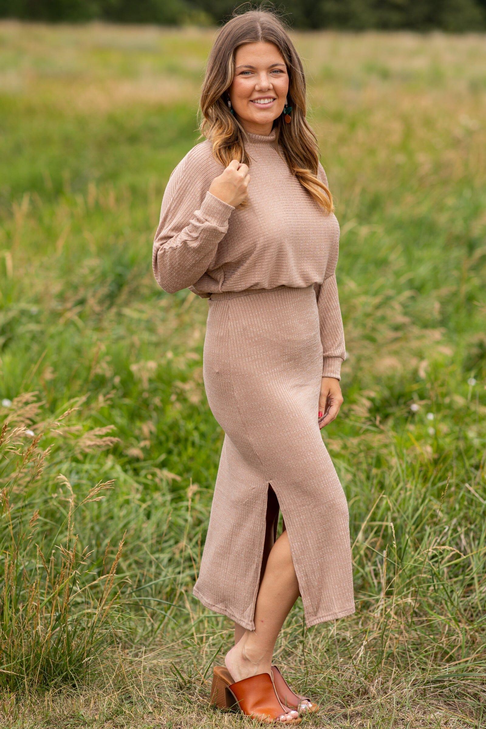 Mocha Ribbed Mock Neck Sweater Dress Product Image