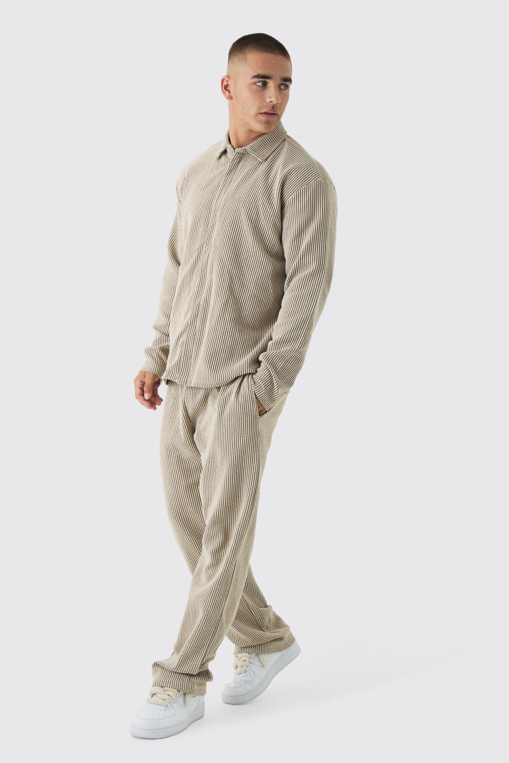 Oversized Two-tone Zip Ribbed Jersey Shirt & Straight Sweatpants Set | boohooMAN USA Product Image