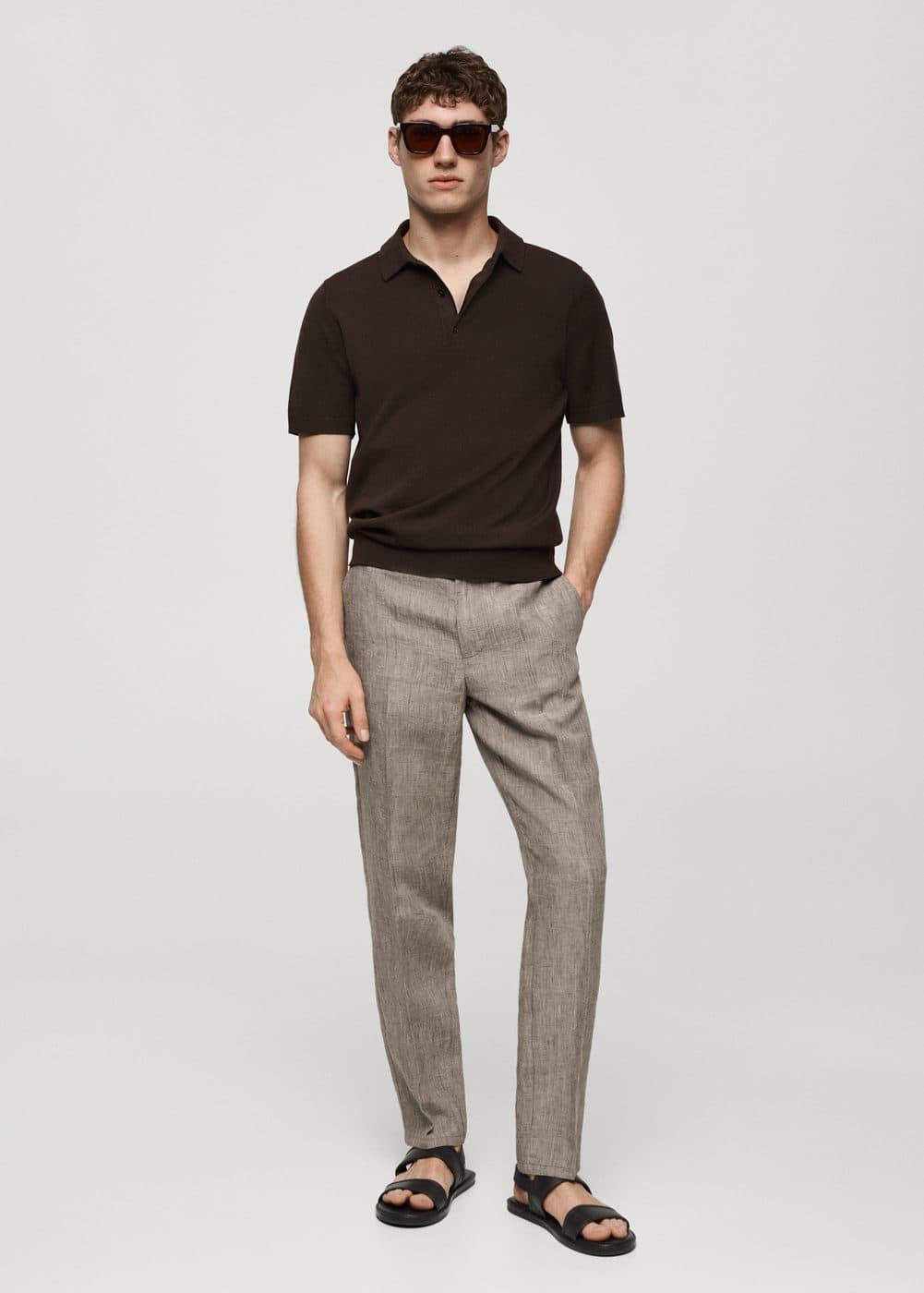 Mango Mens 100% Linen Prince Of Wales Check Trousers Product Image