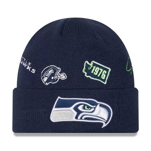 Mens New Era College Seattle Seahawks Identity Cuffed Knit Hat, Blue Product Image