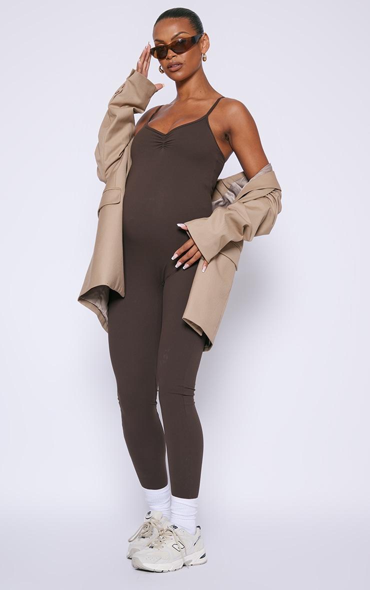 Maternity Coffee Snatched Sculpt Cami Strap Jumpsuit Product Image