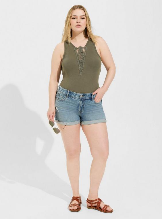 Cotton Modal Rib Notch Neck Crochet Inset Tank Product Image