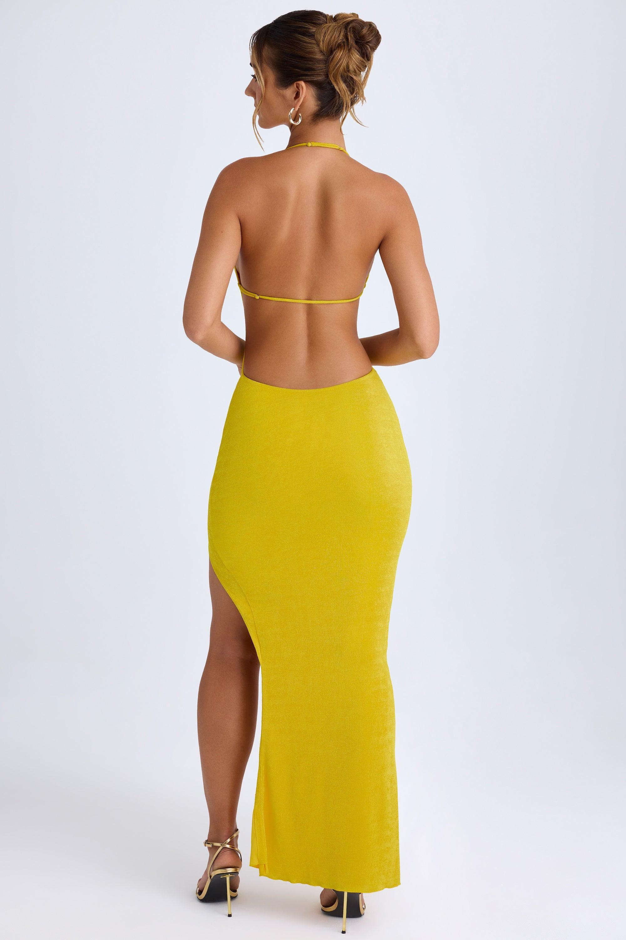 Cut-Out Halterneck Maxi Dress in Buttercup Product Image