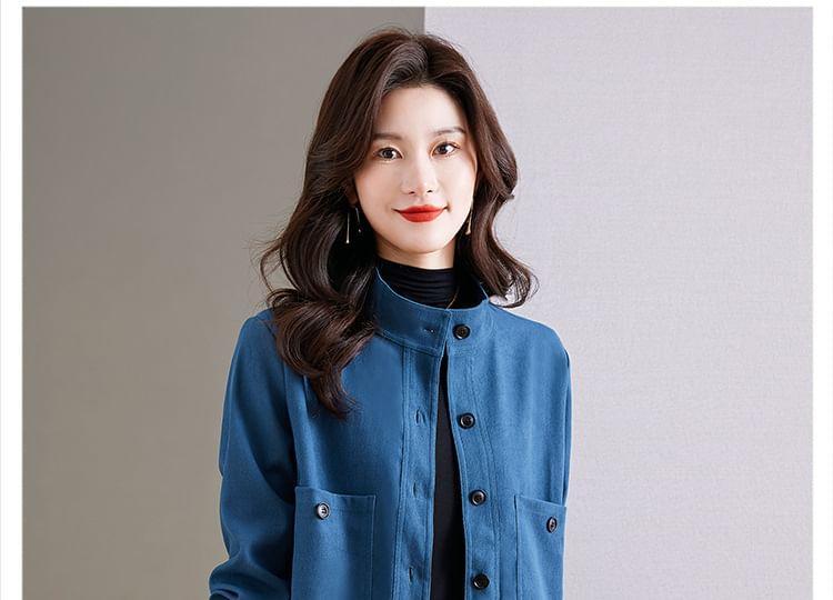 Stand Collar Plain Button Jacket Product Image