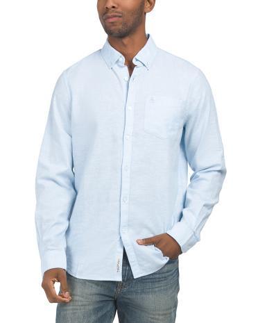 Long Sleeve Linen Cotton Blend Stretch Shirt for Men Product Image