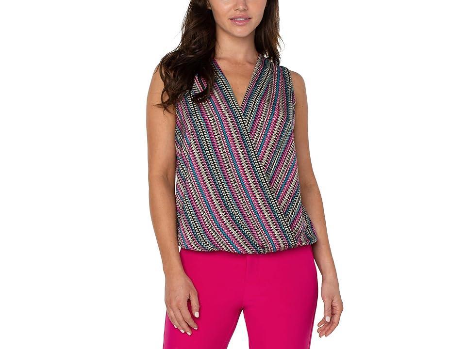 Liverpool Sleeveless V-Neck Drape Front Knit Top (Texture Multi Stripe) Women's Clothing Product Image