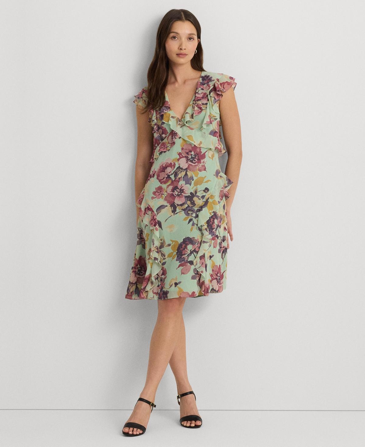 Lauren Ralph Lauren Womens Ruffled V-Neck A-Line Dress Product Image