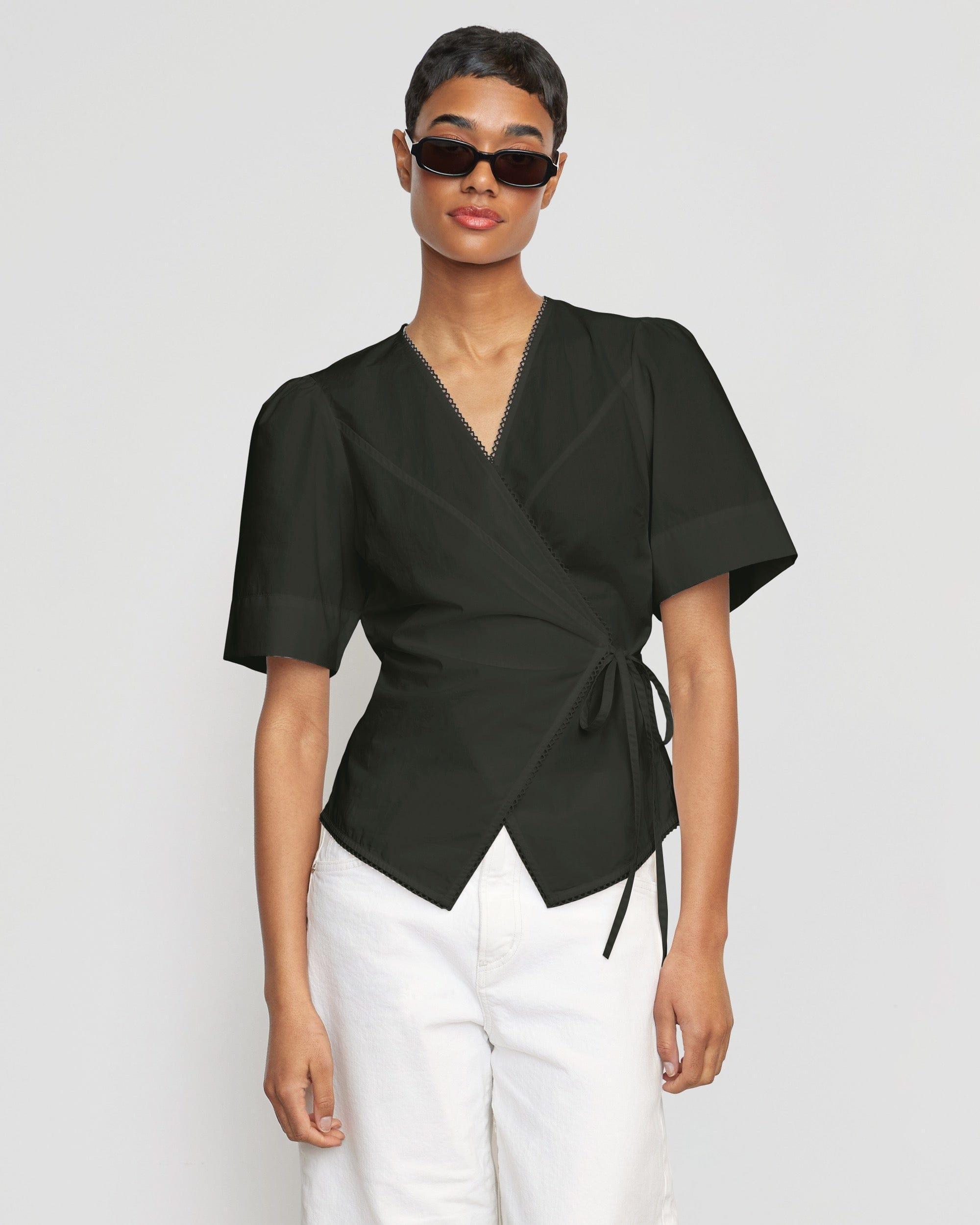 Chidi Structured Short-Sleeve Wrap Blouse Product Image