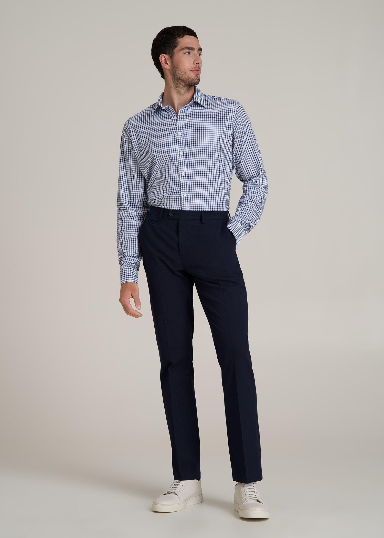 Oskar Button-Up Dress Shirt for Tall Men in Bright Blue Grid Product Image