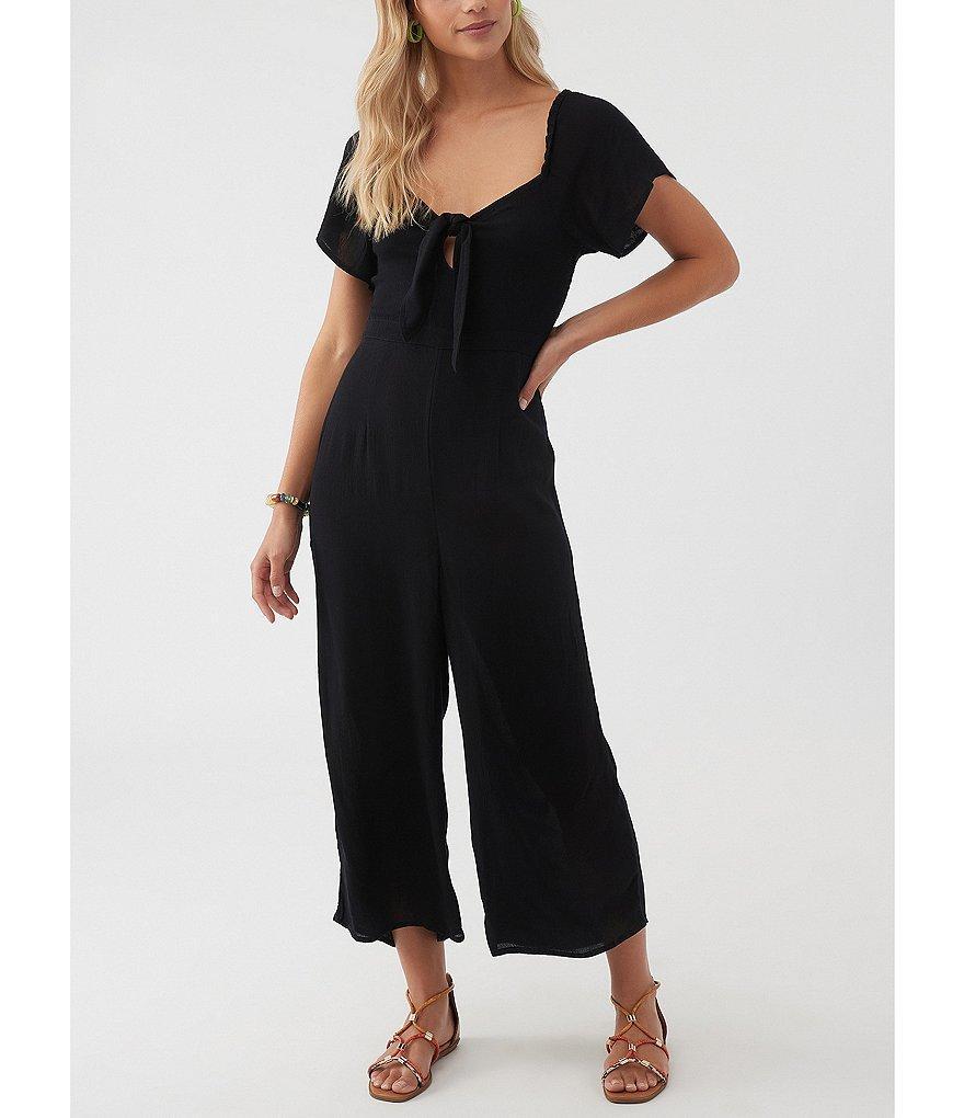 O'Neill Kesia Short Sleeve Front Tie Cut-Out Wide Leg Jumpsuit Product Image