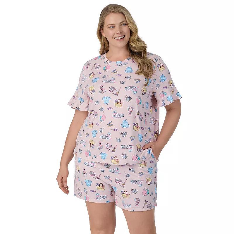 Plus Size Cuddl Duds Cozy Short Sleeve Top & Boxer Pajama Set, Womens Product Image