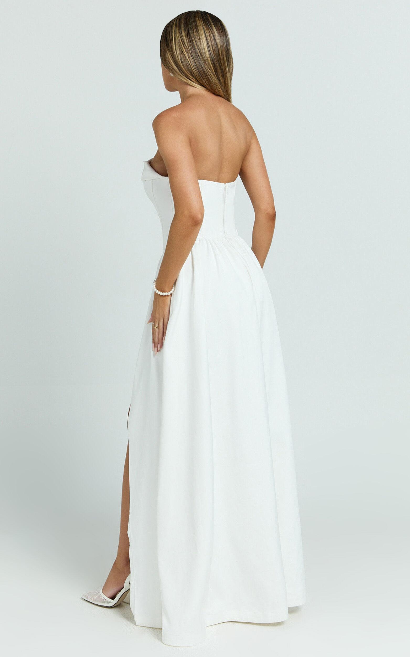 Jeannie Maxi Dress - Corset Panel High Split Dress in Off White Product Image