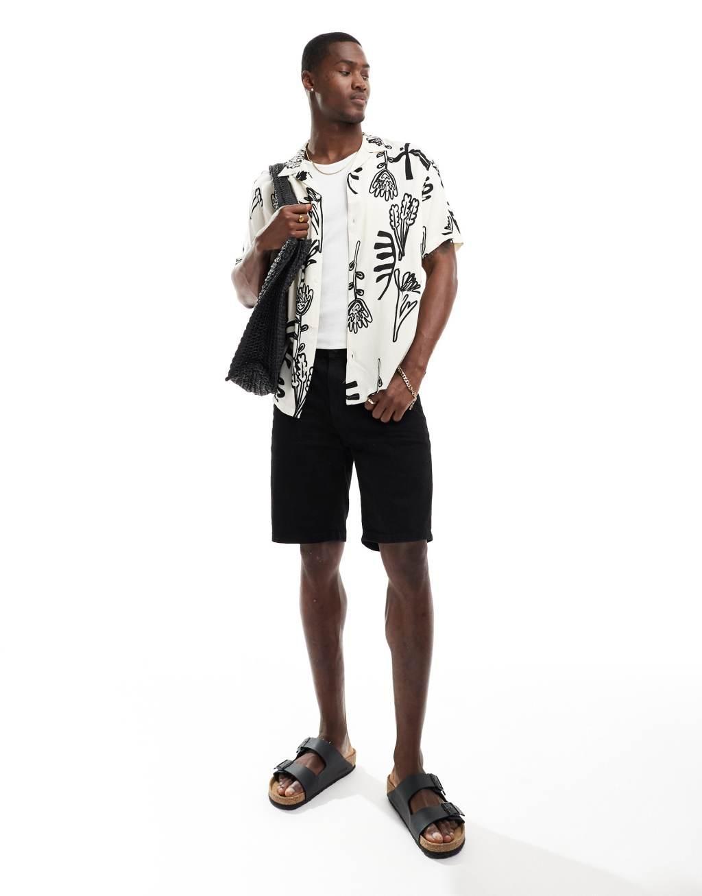 Jack & Jones camp collar shirt in white abstract floral  Product Image