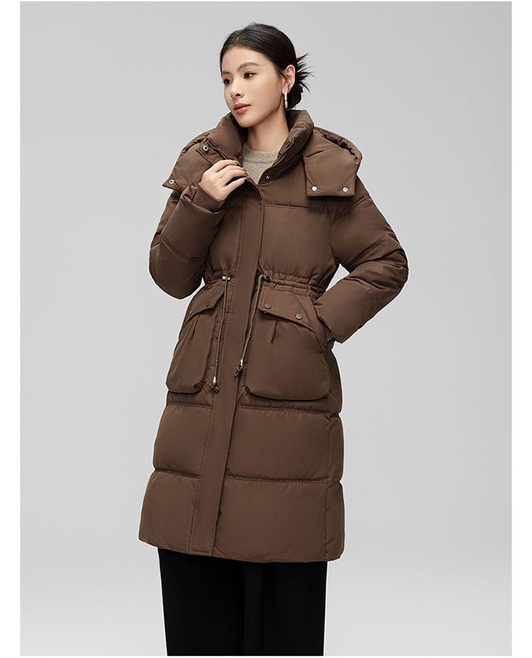 Hooded Plain Zip-Up Long Puffer Coat Product Image