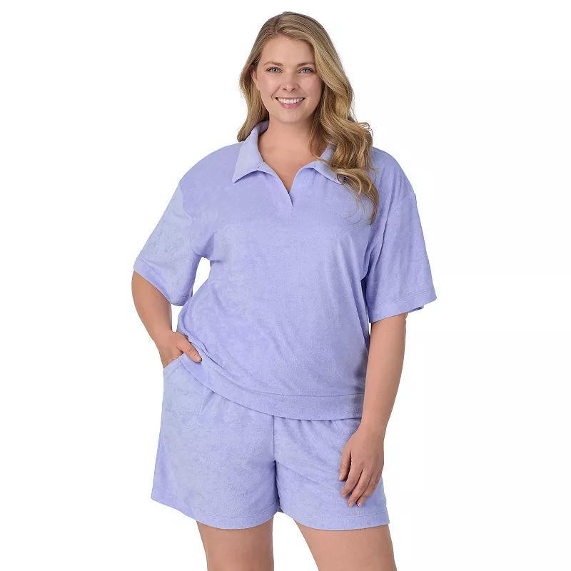 Plus Size Cuddl Duds Short Sleeve Sleep Sweatshirt & Bermuda Shorts Set, Womens Product Image