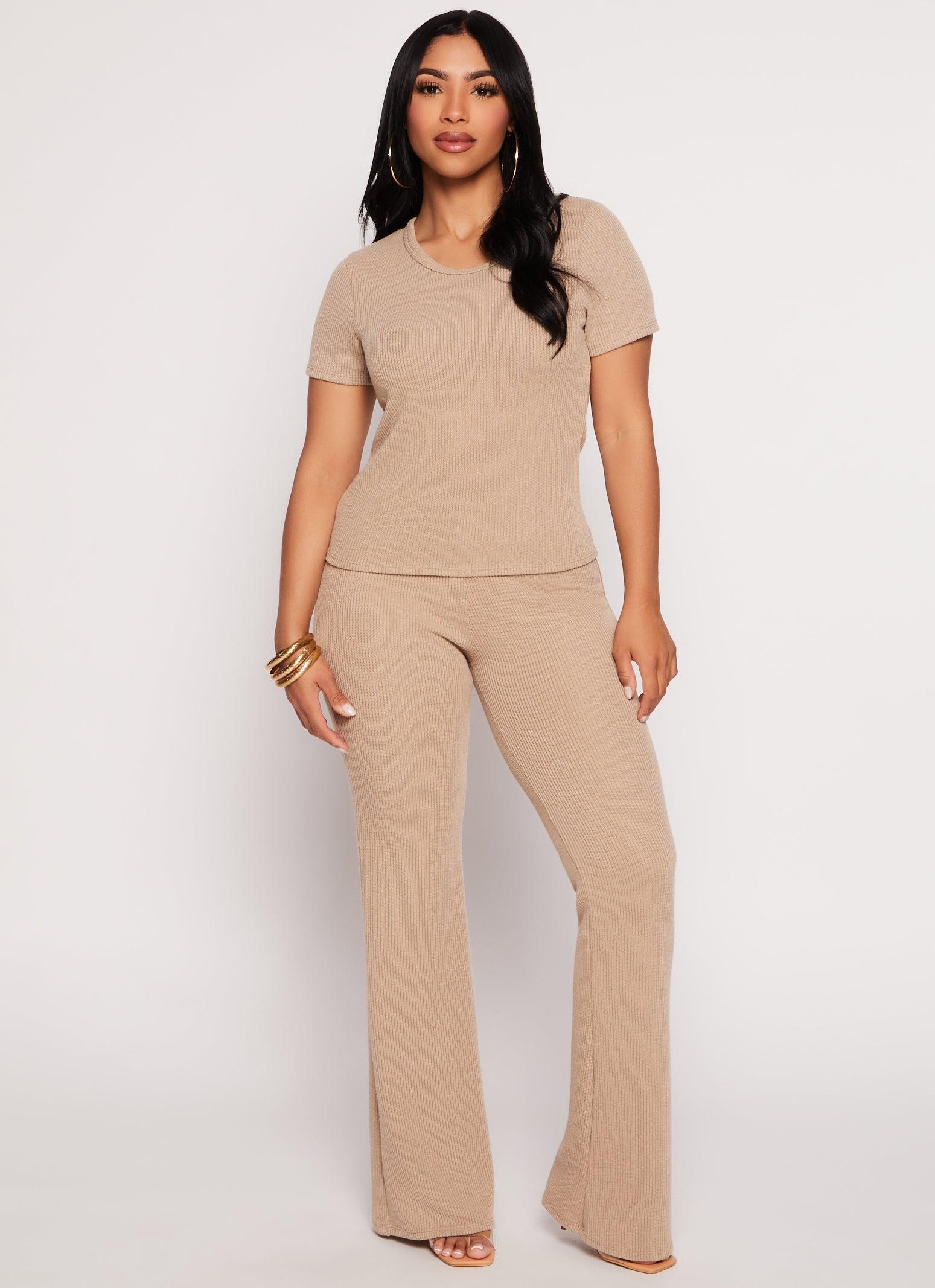 Womens Ribbed Knit Flared Pants product image