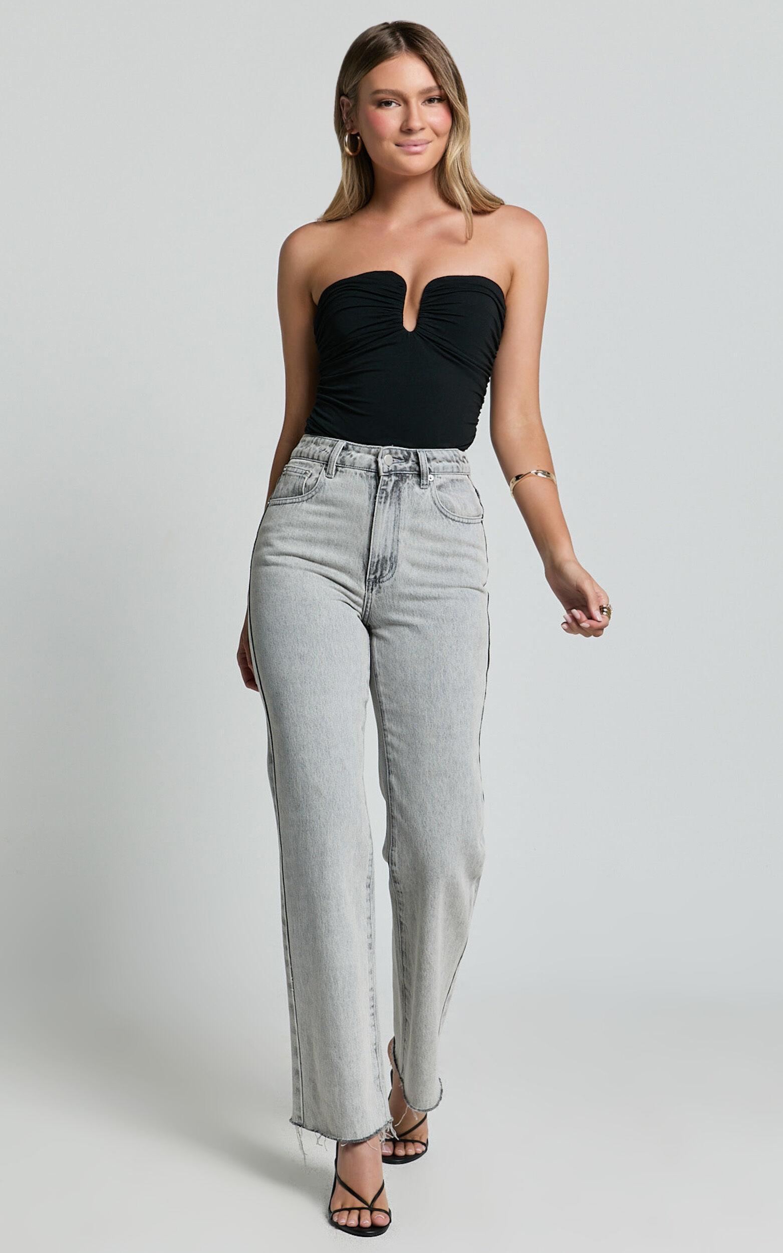 Dexter Jeans - High Waisted Straight Leg Denim Jeans in Grey Wash Product Image