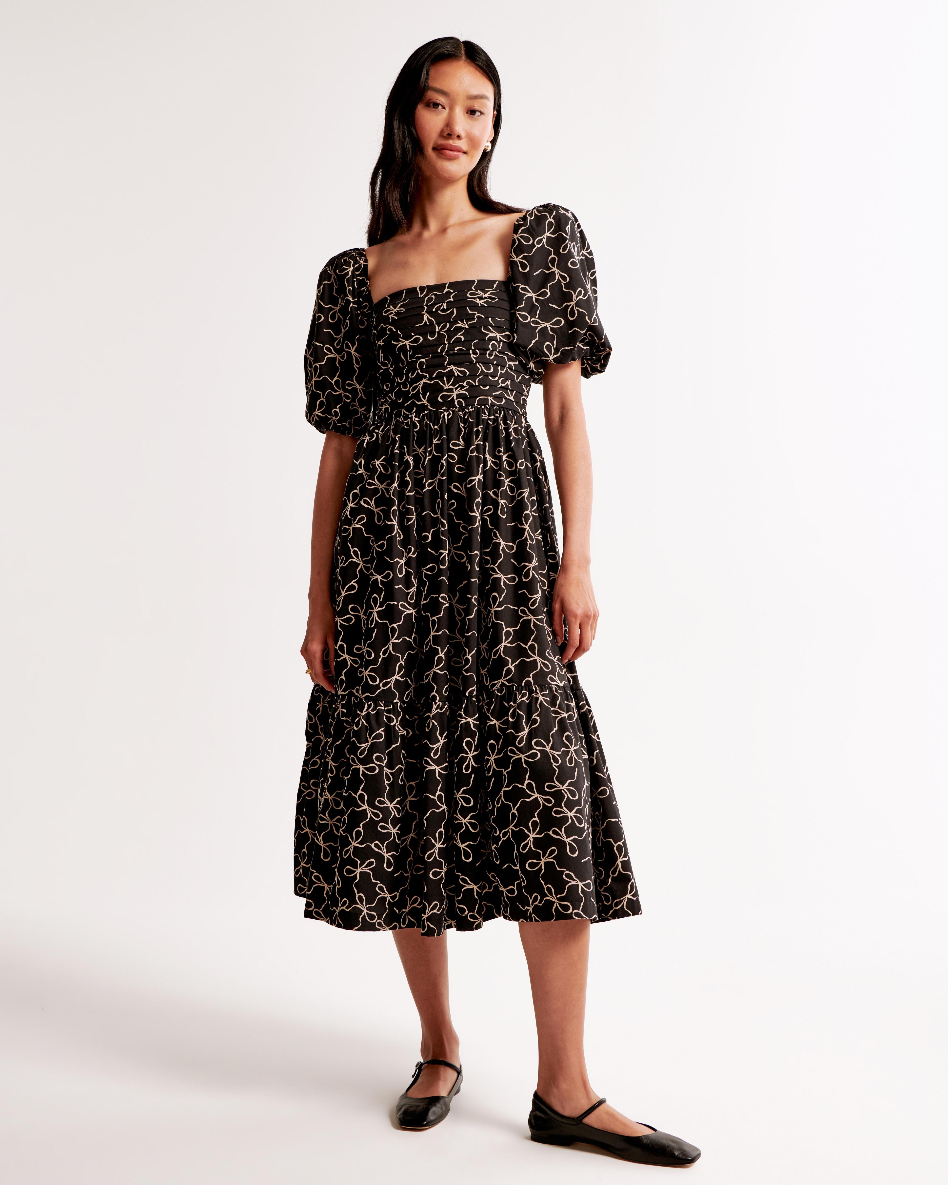 The A&F Emerson Poplin Puff Sleeve Midi Dress Product Image