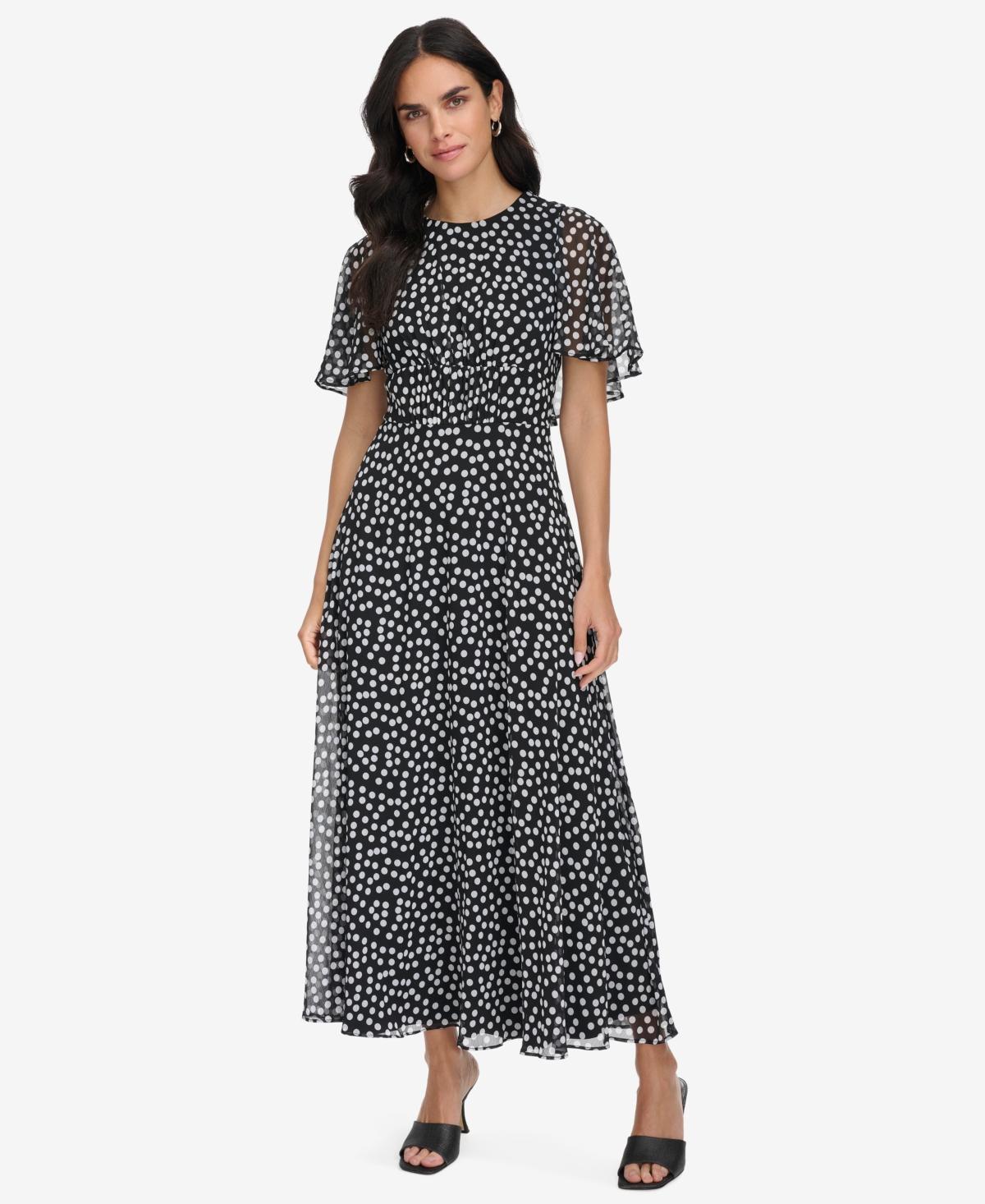 Women's Printed Jewel-Neck Cape-Overlay Dress Product Image