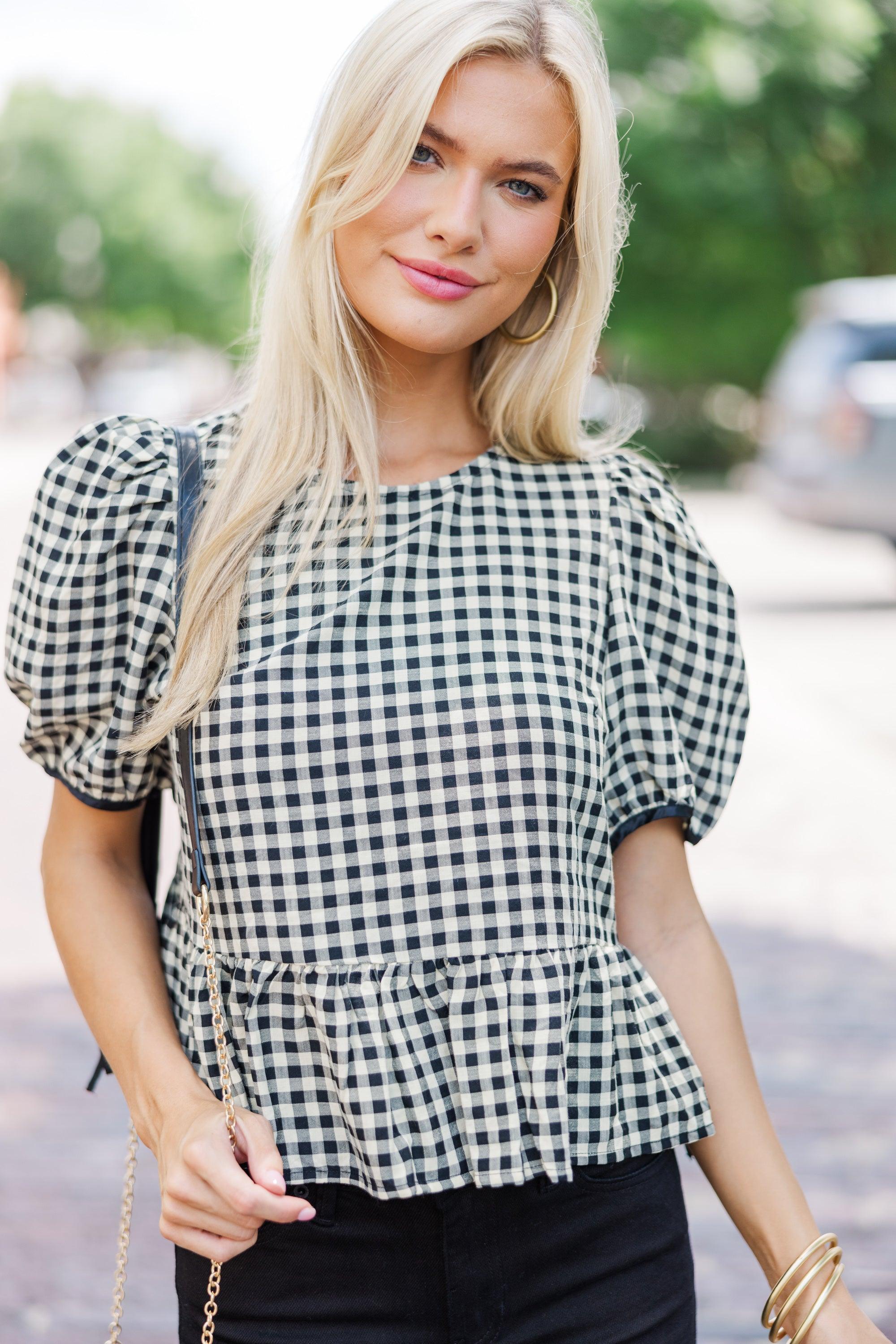 Can't Leave You Here Black Gingham Blouse Female product image