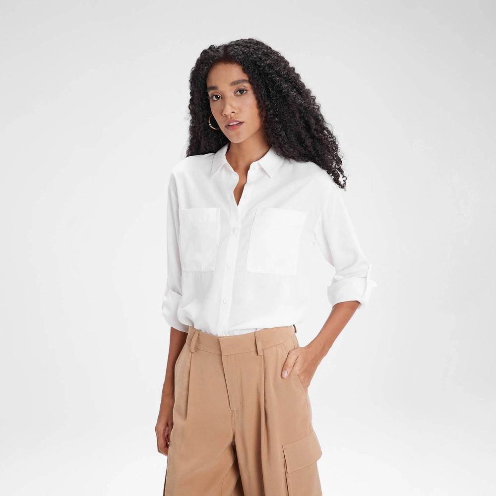 Womens Long Sleeve Button-Down Shirt - A New Day White L Product Image