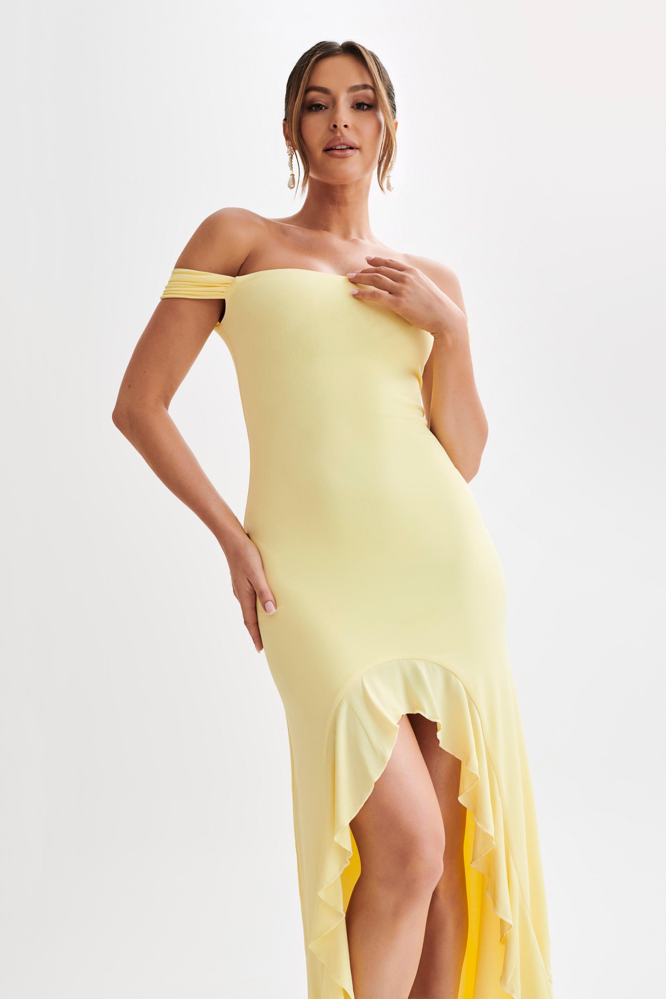 Eisley Slinky Off Shoulder Maxi Dress - Yellow Product Image