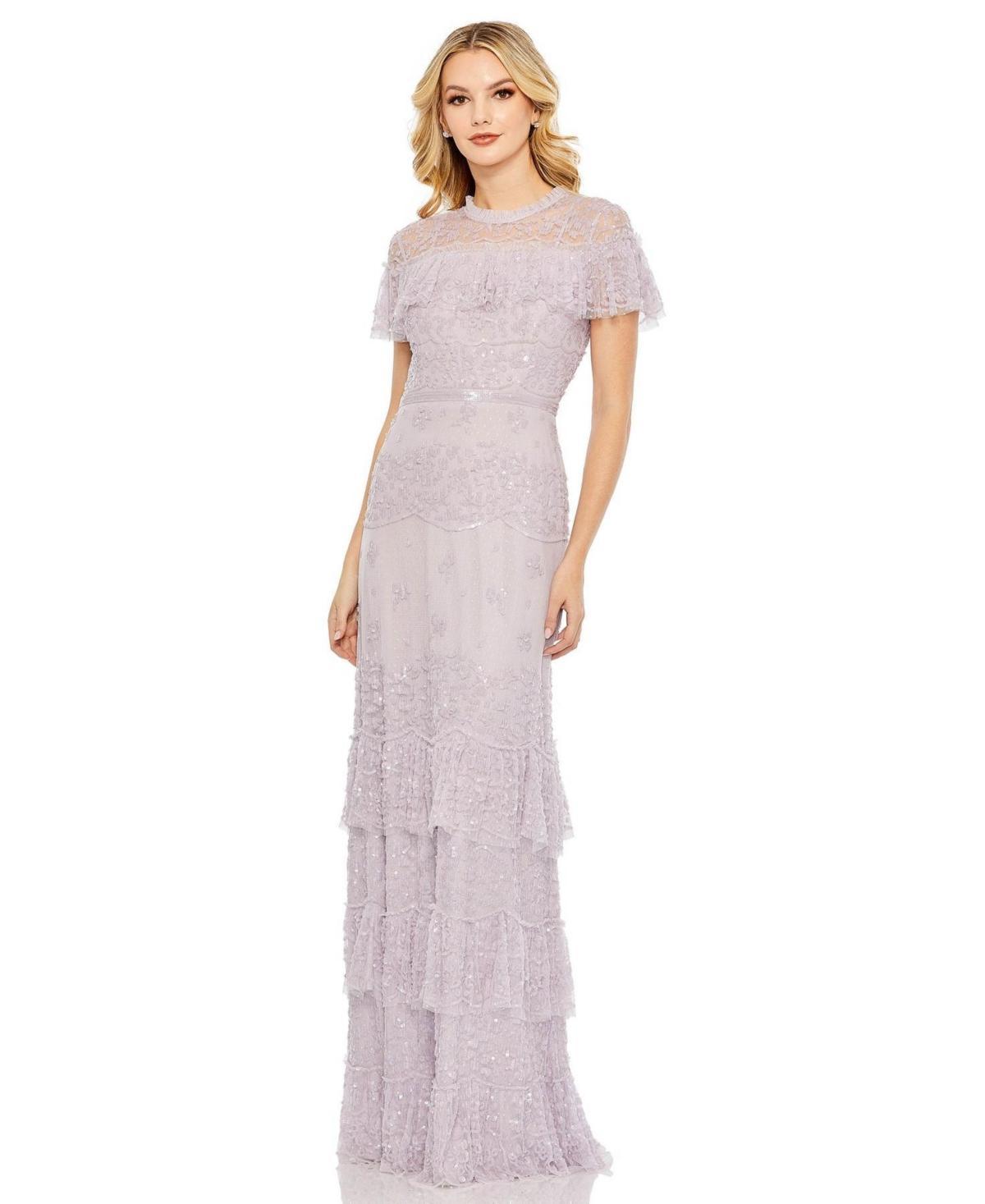 Womens Floral Sequined Tiered Column Gown Product Image