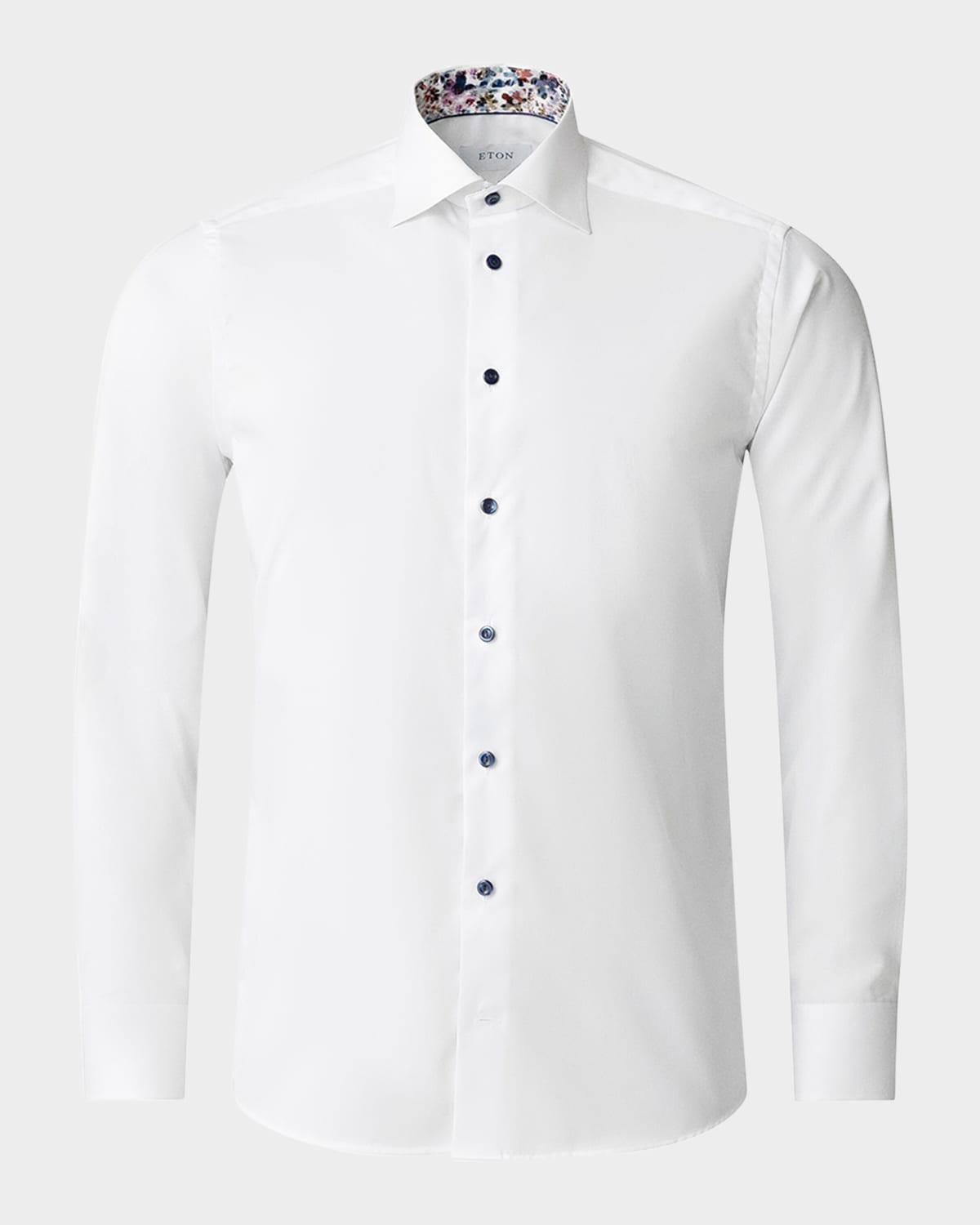 Mens Slim-Fit Twill Sport Shirt with Floral Details Product Image