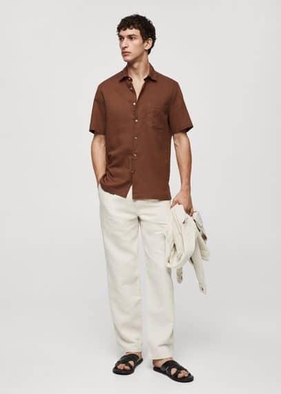 Mango Mens Regular-Fit Linen Short-Sleeved Shirt Product Image