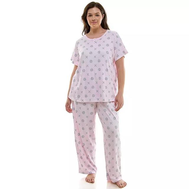 Plus Size Croft & Barrow Short Sleeve Pajama Top and Pajama Pants Set, Womens Product Image