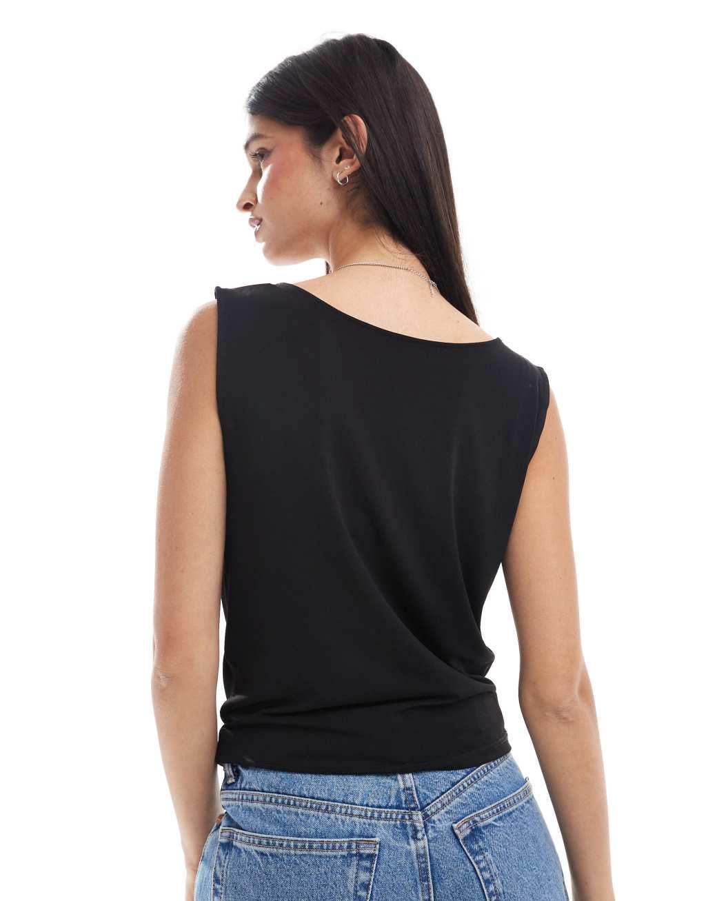 JDY reversible waterfall sleeveless top in black Product Image