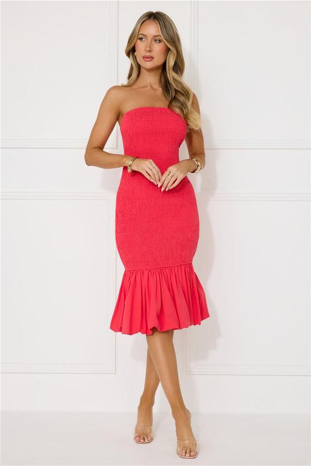 In My Direction Strapless Bubble Midi Dress Red Product Image