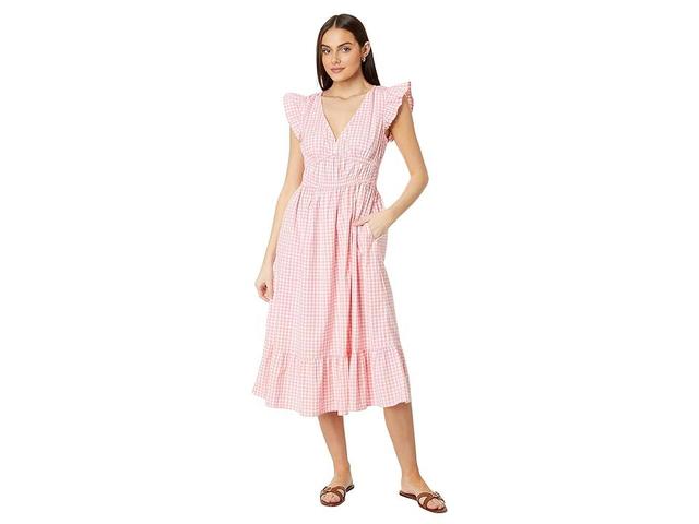 Vineyard Vines Poplin Flutter Midi Dress (Gingham- Cayman/White) Women's Dress Product Image