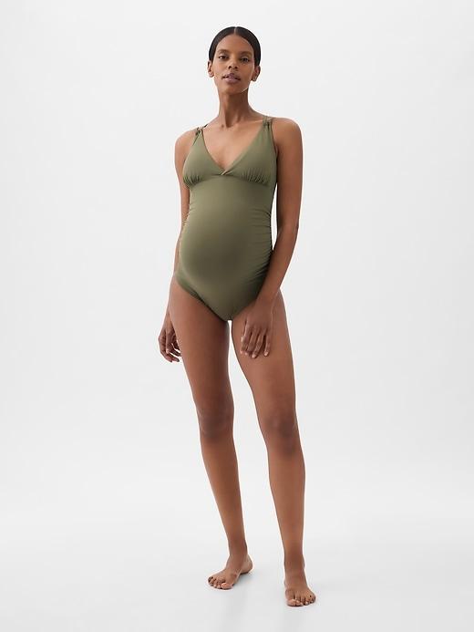 Maternity Strappy V-Neck One-Piece Swimsuit Product Image