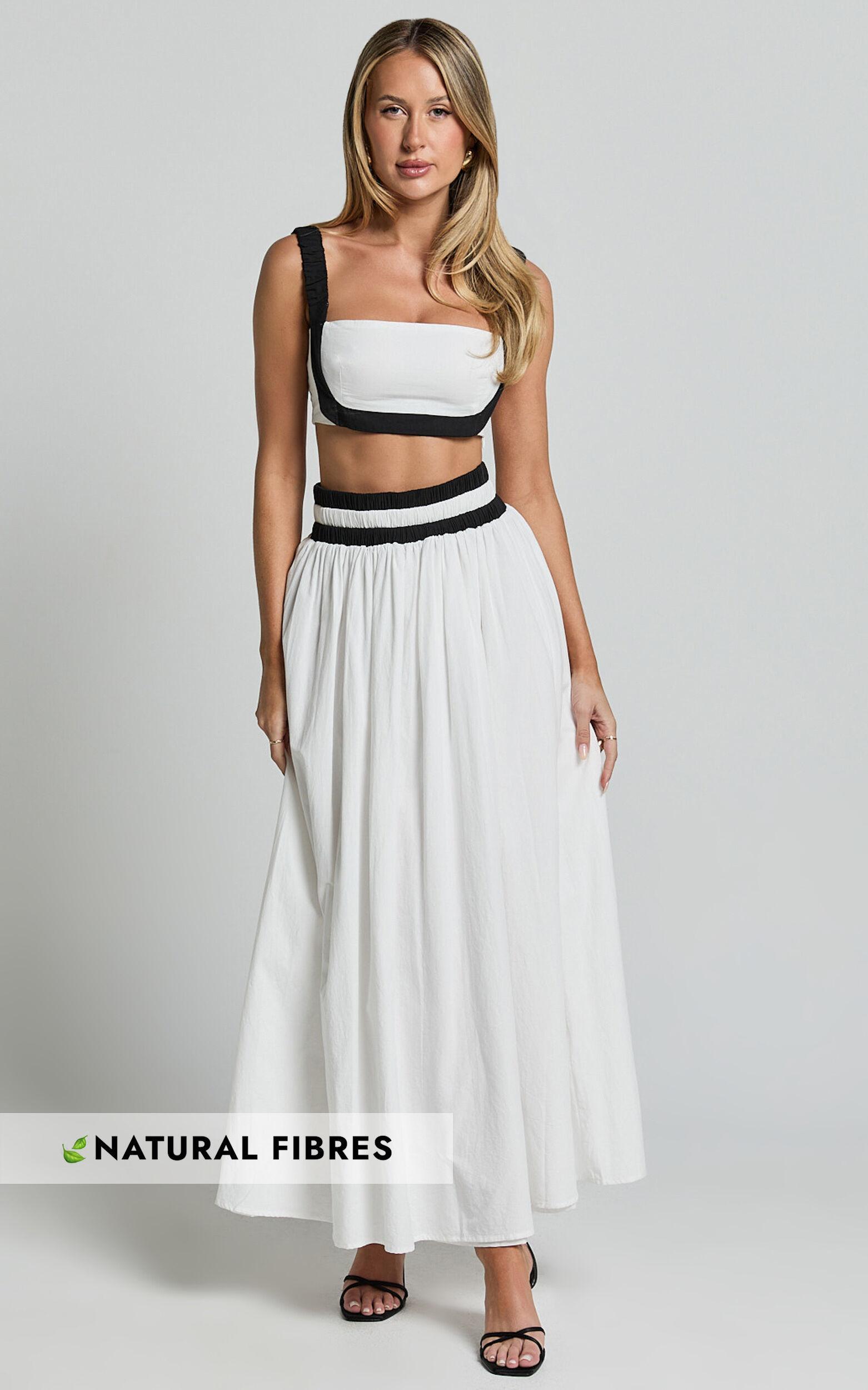 Sapphire Two Piece Set - Contrast Band Crop Top and A Line Maxi Skirt in White & Black product image